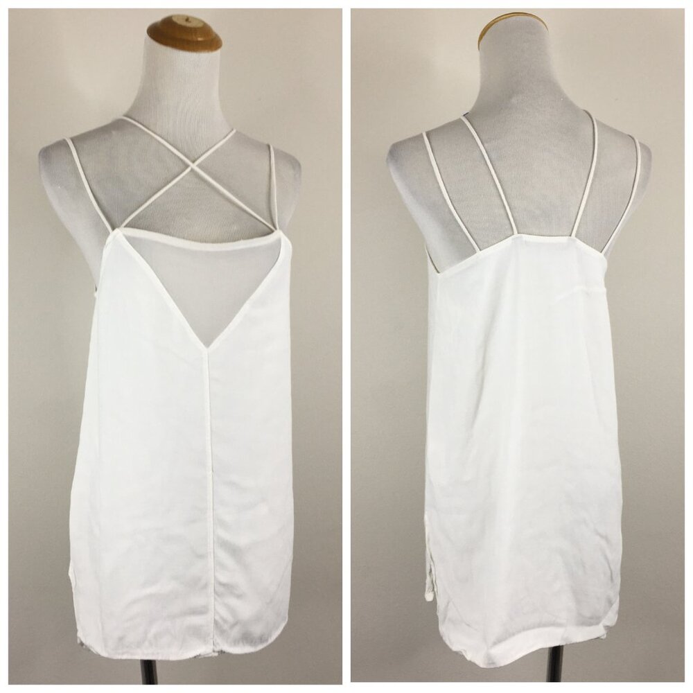 ZARA Relaxed Fit White Sheer Mesh Insert Double Strap Slit Hem Cami Top